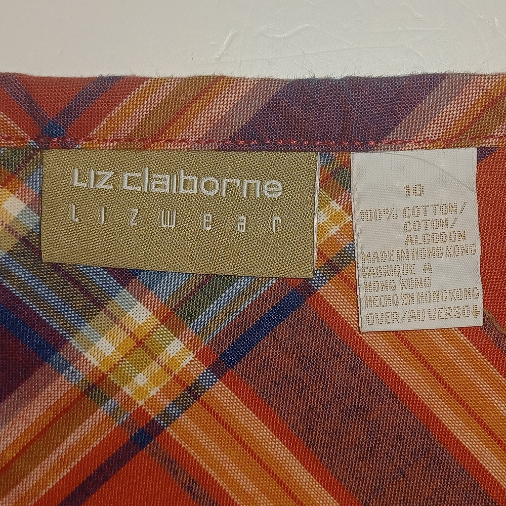 Liz Claiborne Orange Plaid Midi Skirt with Blue and Yellow Accents - Picture 4 of 8